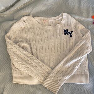 Brandy Melville- Style White Cable Knit Sweater with NY Logo